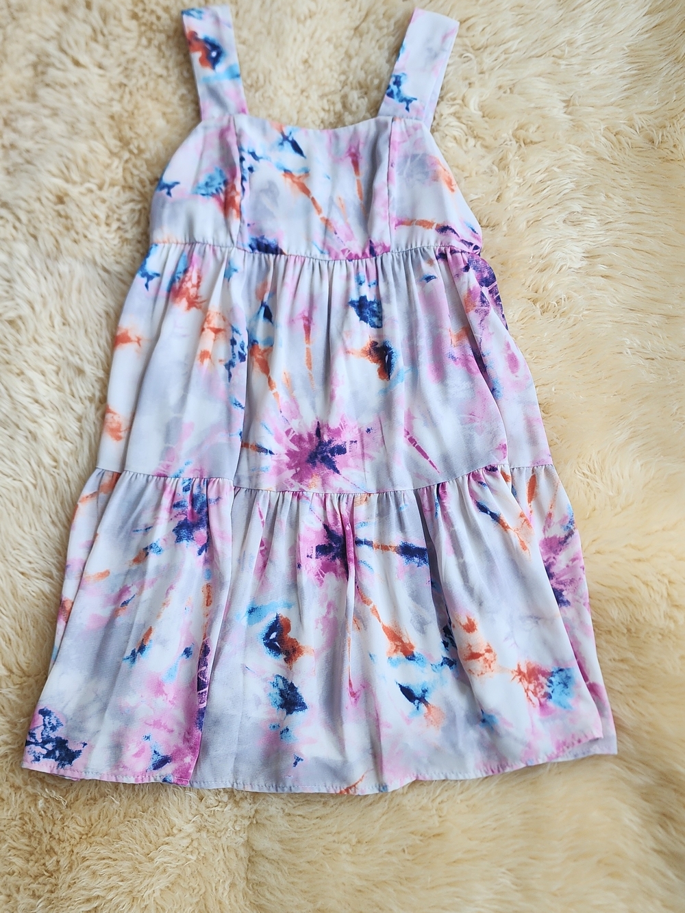 Adrianna White Watercolor Tie-Dye Tiered Sundress